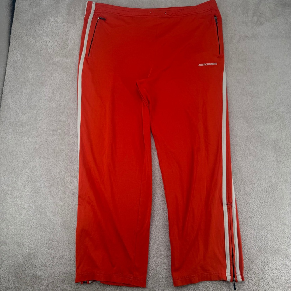 Abercrombie & Fitch Track Pants Men Large Red Side Stripe Preowned No Drawstring